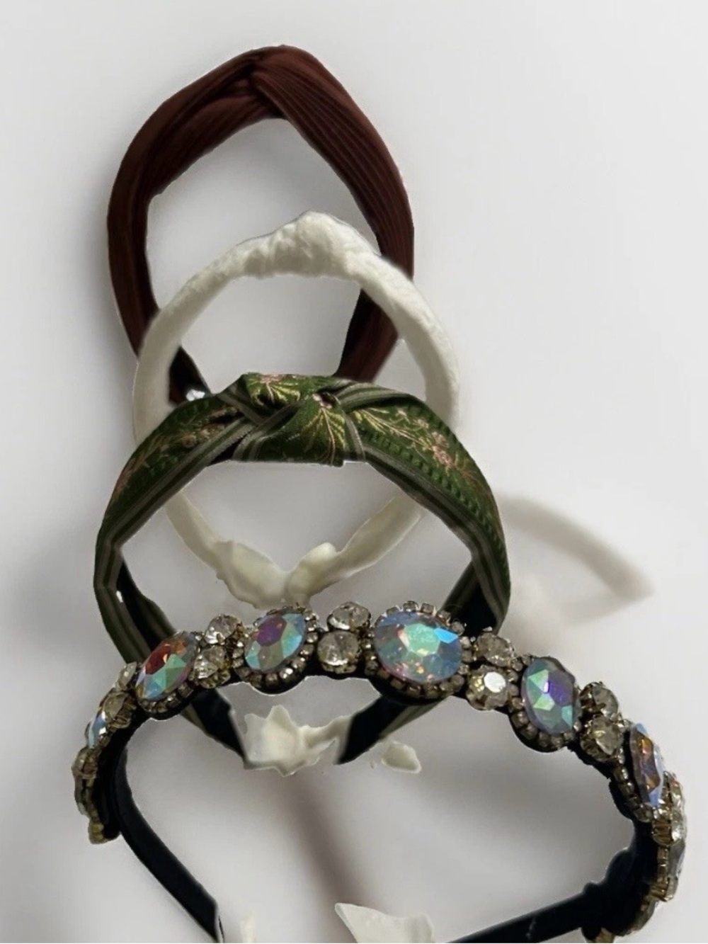 4 Women’s Headbands Green Embroidered White Pleated Brown Rhinestone Choose 1